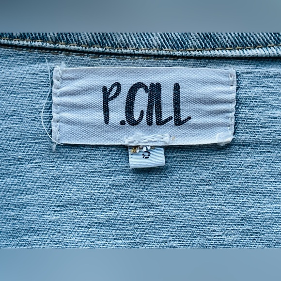 Denim Jacket with Star Accents P. Cill Rhinestone Pearls Studs Jean Jacket SMALL - Picture 4 of 11